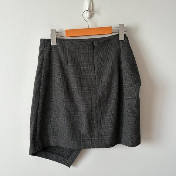Aritzia Babaton Jethro Faux Twist Wrap Mini Skirt Dark Grey Check Plaid Size 8 - Picture 4 of 7